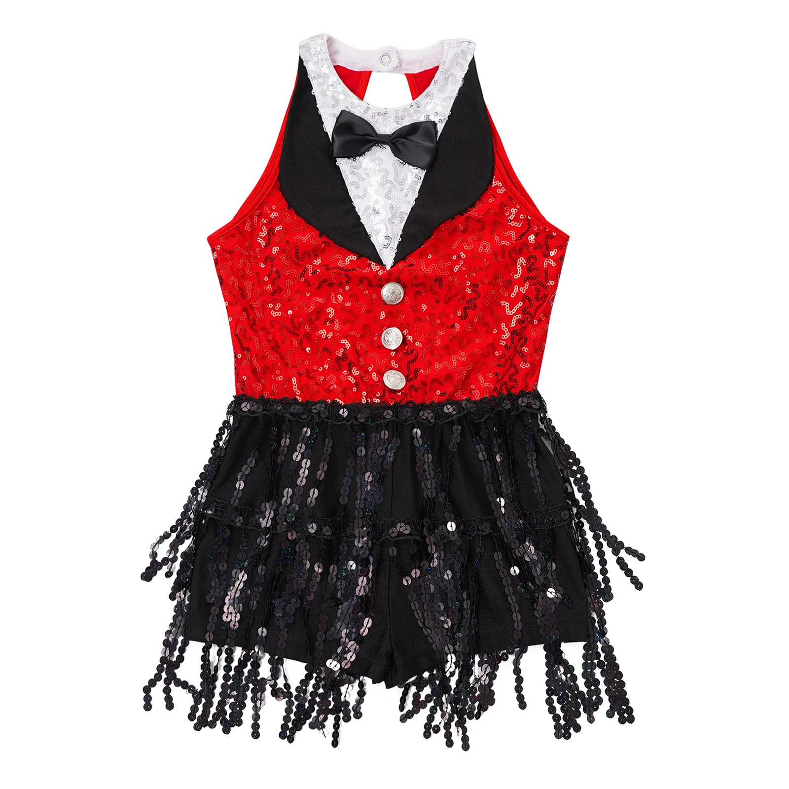 Kids Girls Sequin Tassel Dance Dress Sleeveless Back Keyhole Boyshorts Sequin One-Piece Dancewear for Latin Jazz girls dress children dance suit