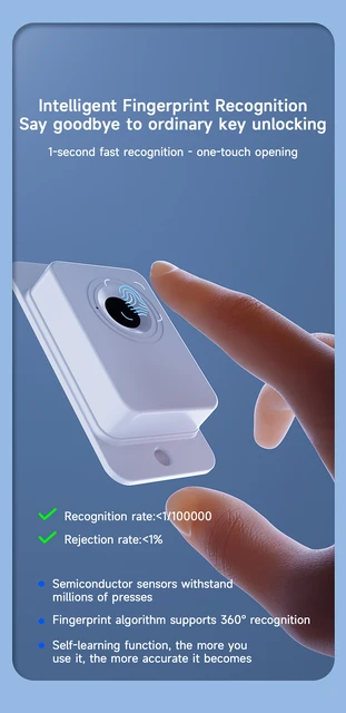 Fingerprint Fridge Lock – Child & Pet Proof Security For Cabinets, Drawers, Windows, No Drilling, USB Rechargeable