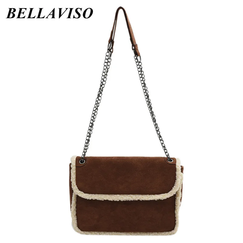 

BellaViso Winter Fashion Women's Shoulder Bag Female's Niche Design Casual Woolen Velvet Chain Satchels Crossbody Bags BLSB-72