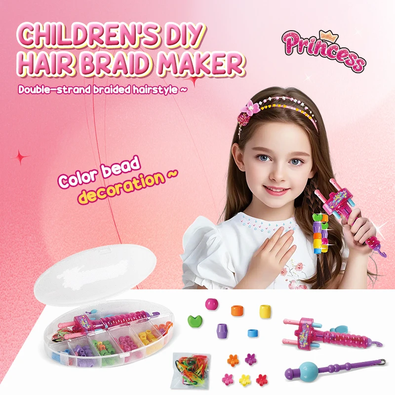 Hair Braider DIY Hair Accessories Kit for Girls Kids Beads Hair Styling Tool Manual Braiding Weaving Pretend Play Toys Gift