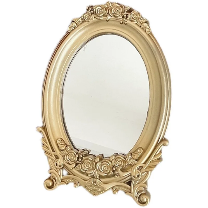 Rustic French Palace Style Carving Frame Table Mirror Gold Tray Makeup Bedroom Home Decorative makeup mirror