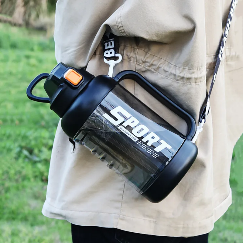 2000ml Large Capacity Sport Water Bottle With Straw Gym Fitness Outdoor Camping Cycling Hiking Drinking Bottles With Strap