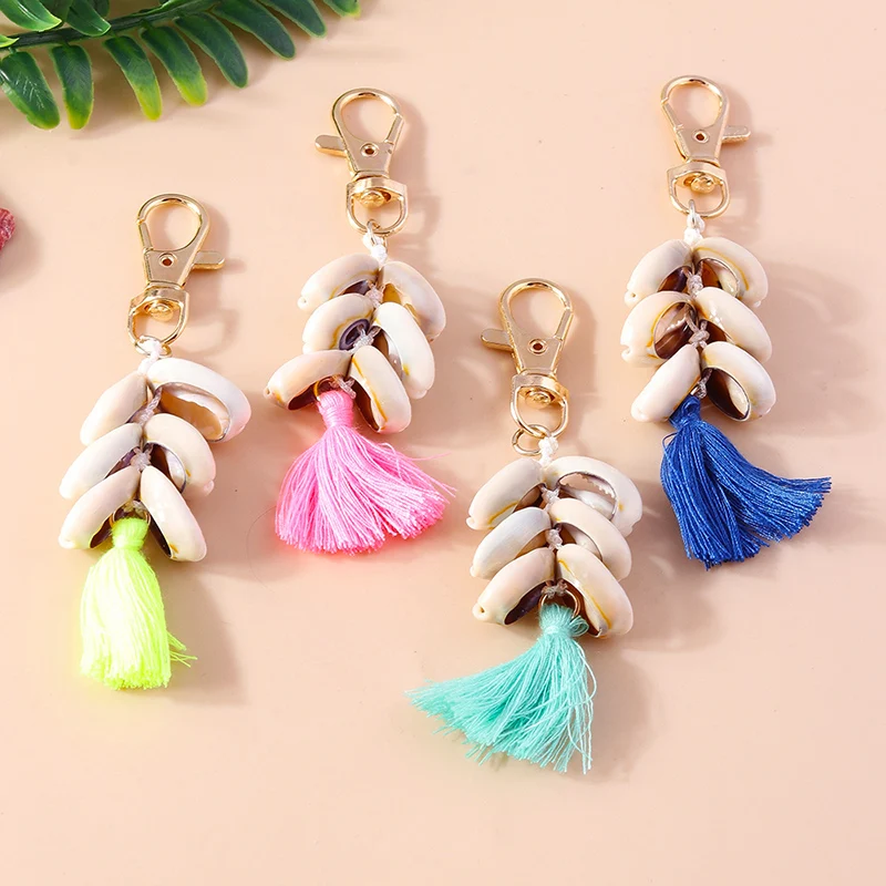 Hübsche Sommer Strand Muschel Schlüssel bund böhmische Quasten Schlüssel ring Anhänger für Frauen Mädchen Handtasche Zubehör DIY Schmuck Geschenke – Detail 1