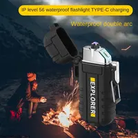 New TYPE-C Rechargeable Double Arc with Light Cigarette Lighter Waterproof Portable Field Outdoor Camping Arc Lighter 2