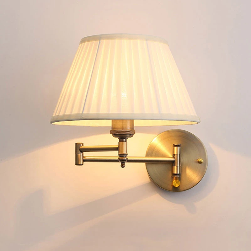 American Telescopic Wall Lamp Fabric Iron Folding Rocker Arm Lamp Creative Bedroom Bedside Study Reading Lighting led light led wall lamp wall light led reading light