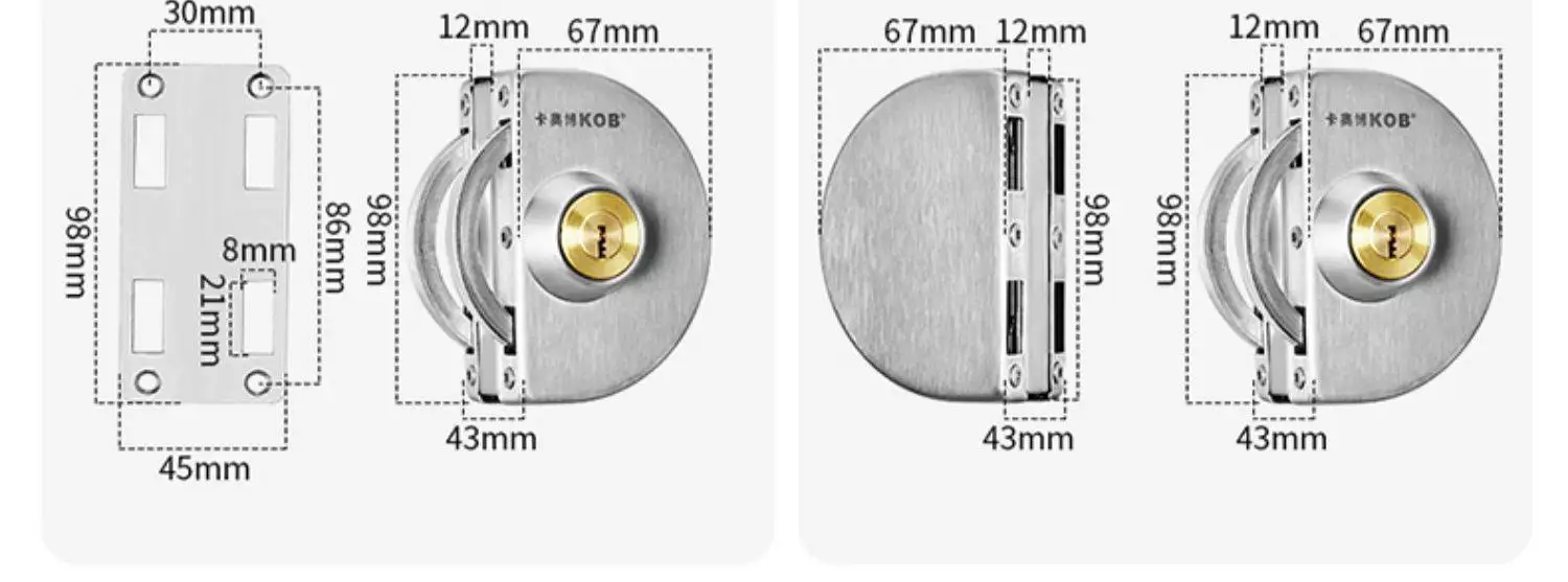 No-Drill 304 Stainless Steel Glass Door Lock Single/Double Door for Tempered Sli