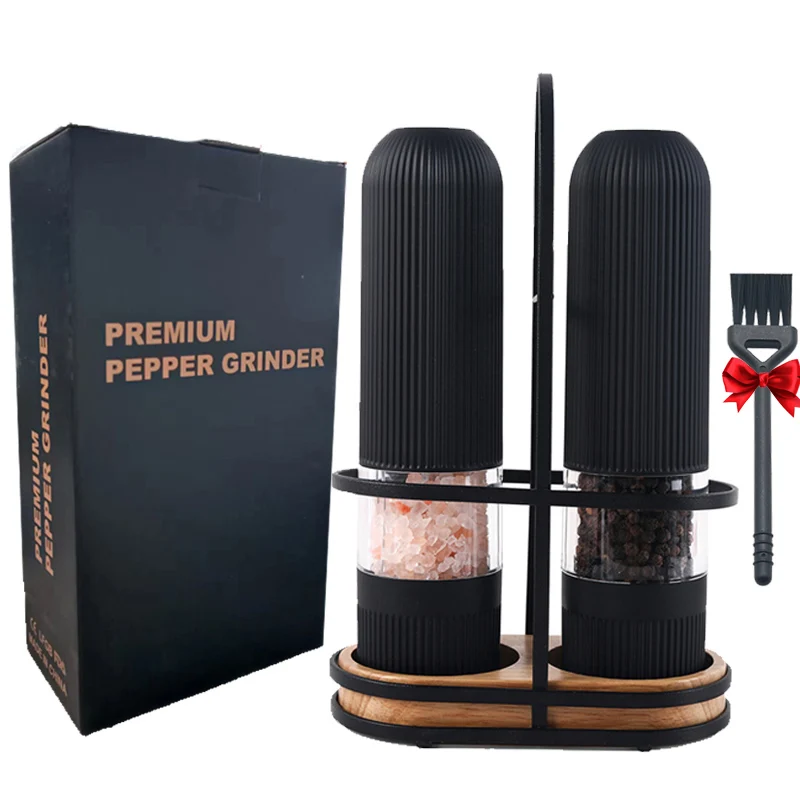 Electric Salt and Pepper Mill Grinders Set Adjustable Thickness Herb Spice Mill with Led Light Kichen Barbecue Grinding Tools