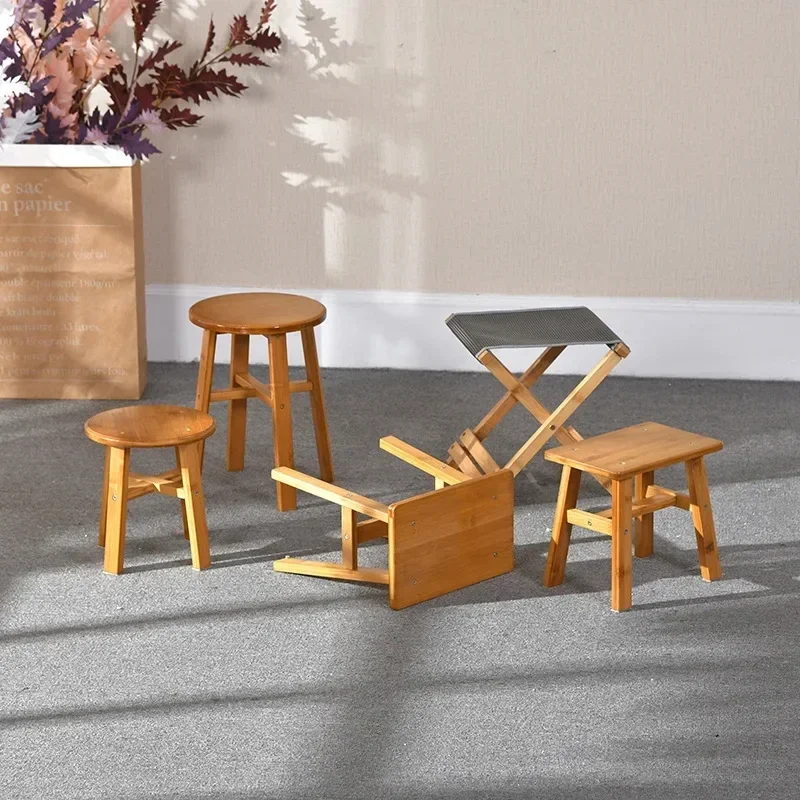 

0742 Household Bamboo decoration Folding stool Shoe Changing Portable Footrest Outdoor Camping Fishing School Picnic Chair Step