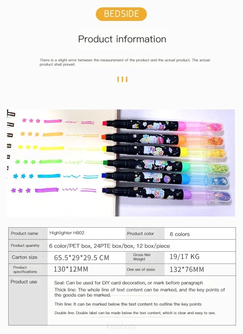 6 farben/set Kawaii Stern Highlighter Stift Candy Farbe Nette Stamper Stift Hand konto Student geschenke Schule Schreibwaren – Detail 7