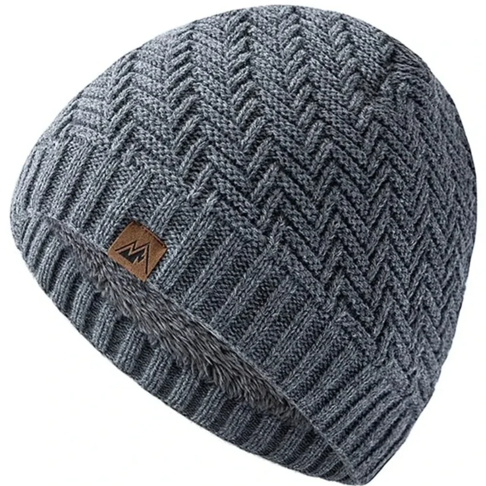 Hot Sale Unisex Peak Labal Winter Hats Fashion Knitted Hats For Men Women Beanie Cap Outdoor Plush Fur Lined Warm Sports Hat