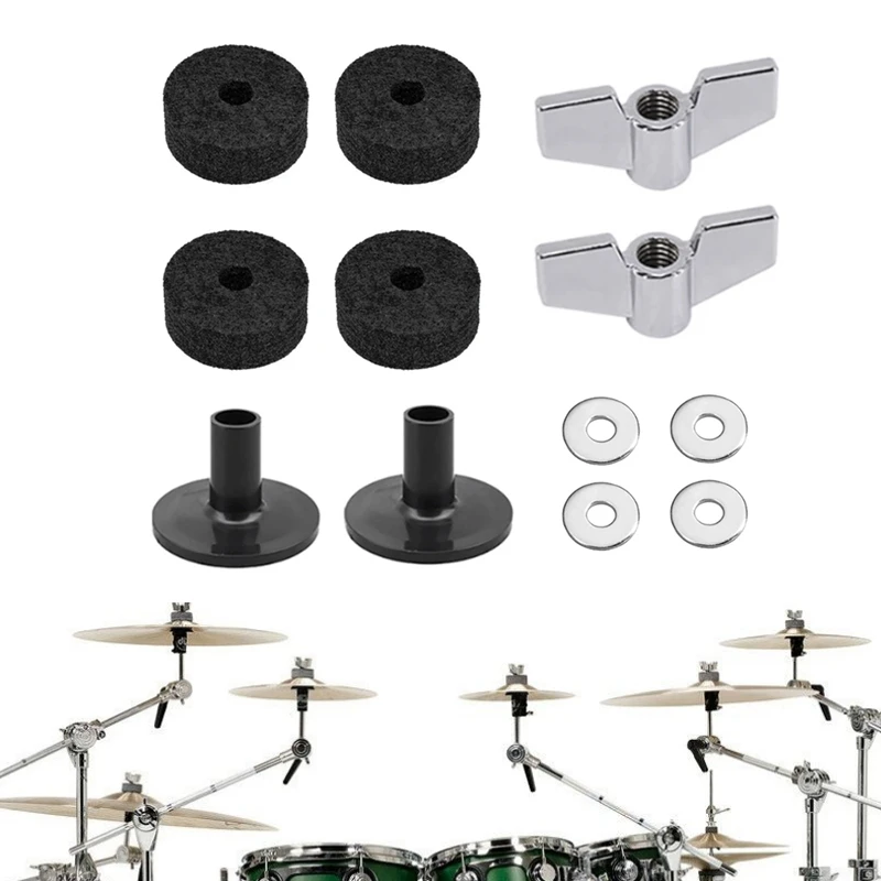 

12pcs Jazz Drum Cymbal Felt Pads Parts Replacement Kits with Cymbal Sleeves & Wing Nuts & Washers & Cymbal Wool Felt Pads