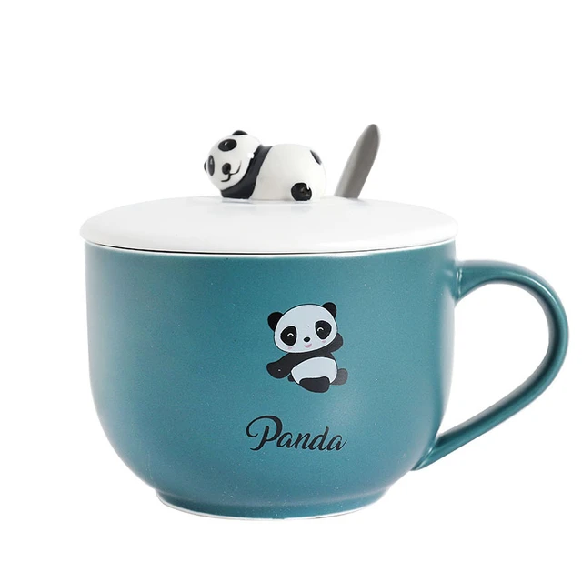 Panda Cup, Ceramic Coffee Mugs, Cute Panda Coffee Mug with Lid & Spoon