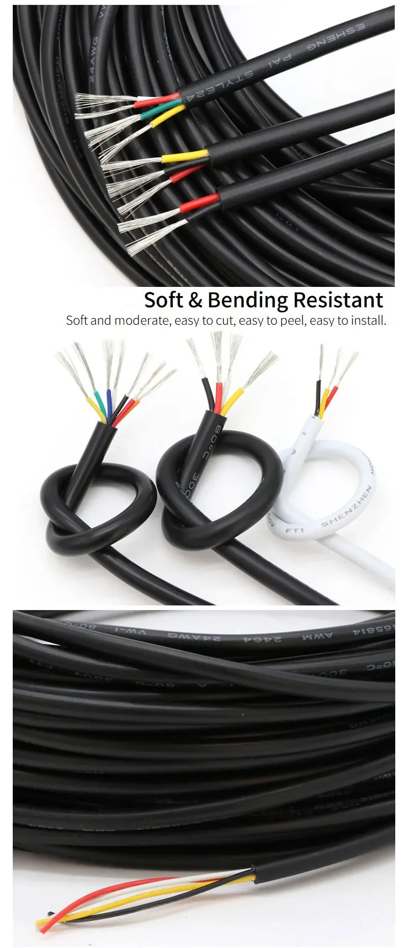 Description Picture 6 of item2/5/10M UL2464 Sheathed Wire Cable 30 28 26 24 22 20 18 16AWG Copper Signal Cable 2 3 4 5 6 7 8 9 10 Cores Electronic Audio Wire