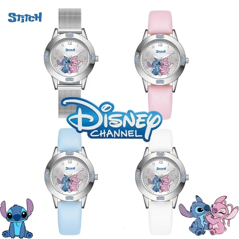 Disney Lilo & Stitch Girl Watches Diamond Quartz Watch Anime Stitch Cute Cartoon Leather Wrist Fashion Steel Belt Watch Kid Gift 2