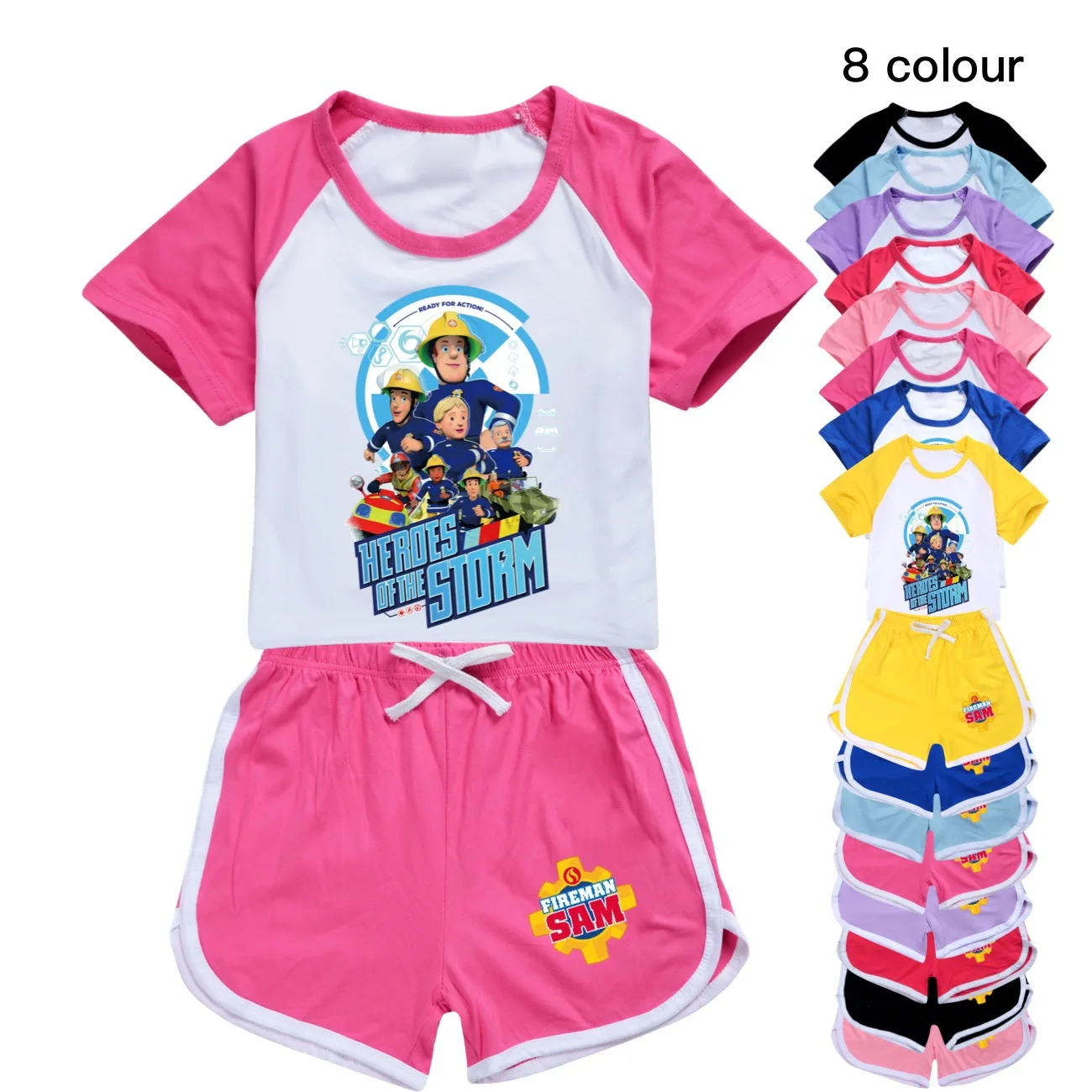 

FIREMAN SAM T Shirt Kids Summer Clothes Boys Firefighter T-shirt Shorts 2pcs Suit Toddler Girls Leisure Outfits Children's Sets