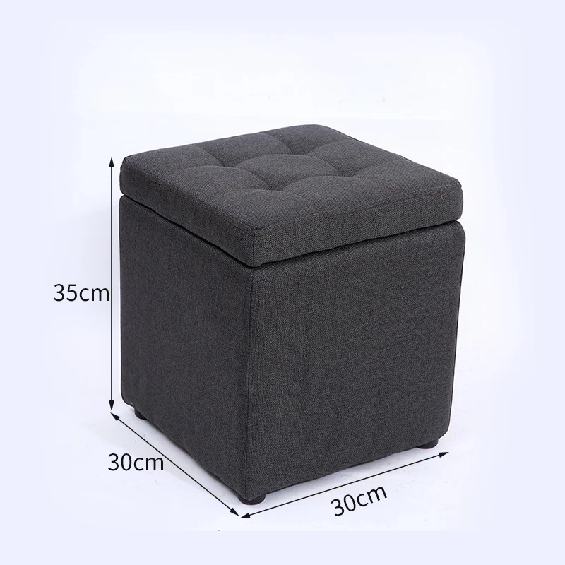 Minimalist Wooden Storage Ottoman with Fabric Seat