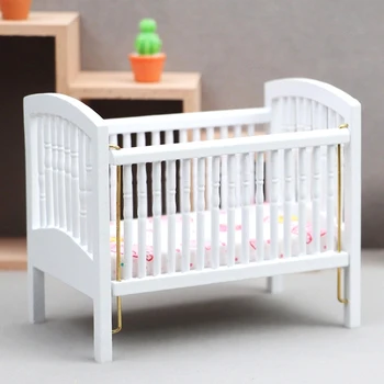 1:12 Casa delle bambole in miniatura Letto Culla Lettino bianco Mobili Camera da letto Modello Decor Giocattolo Accessori per casa delle bambole