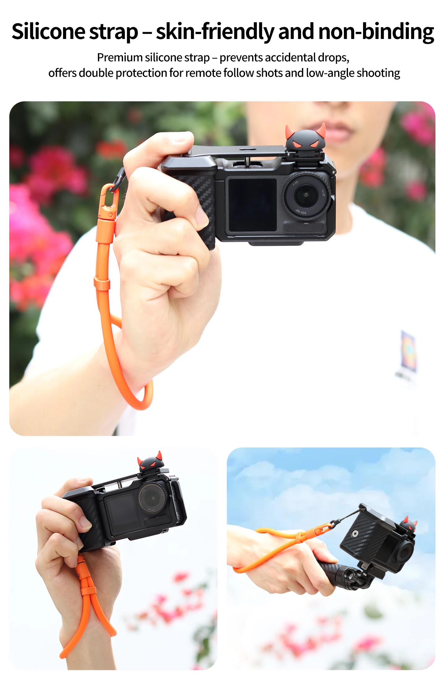 Anti-Rutsch-Kameragriff für DJI Action 5 Pro 4 3 Silikon-Handschlaufe Stabile Halterung Cold Shoe Erweiterungshalterung für Mikrofon und Aufhellungslicht – Detail 12