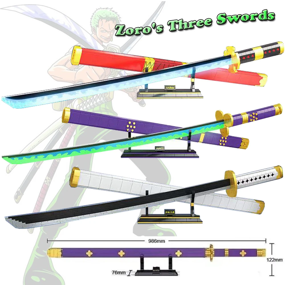 

One Piece Roronoa Zoro Sandai Kitetsu Yamato Wado Ichimonji Building Blocks Bricks Luminous 98CM Model Katana Weapon Figure Toys