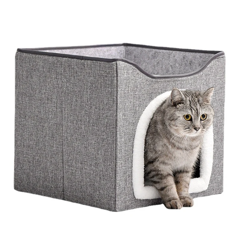 

Washable Pet Bed For Indoor Pet House, Covered Pet Cave Beds & Furniture With Scratch Pad And Hideaway Hut