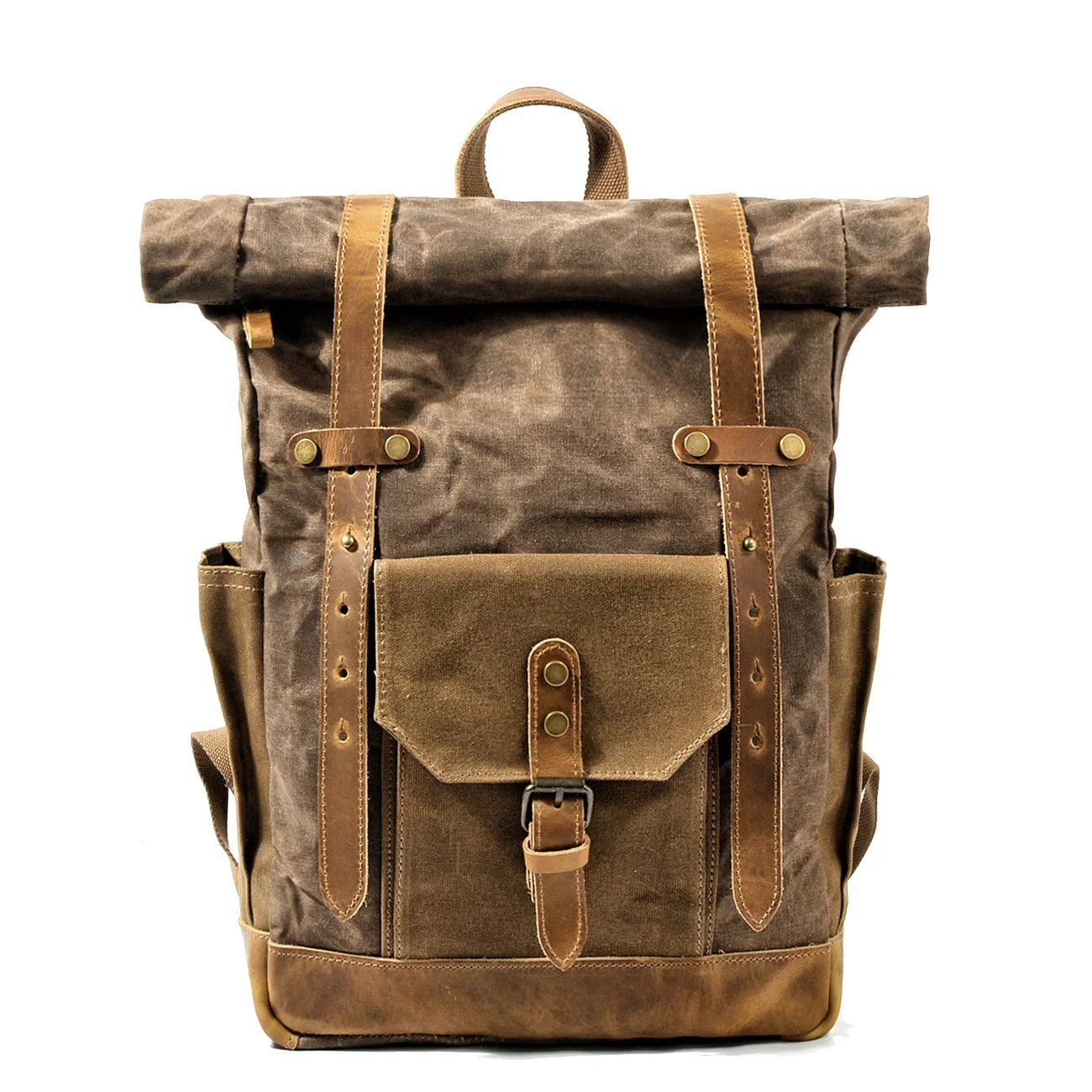 

MUCHUAN Vintage Oil Waxed Canvas Leather Backpack Large Capacity Teenager Traveling Waterproof Daypacks 14" Laptops Rucksack