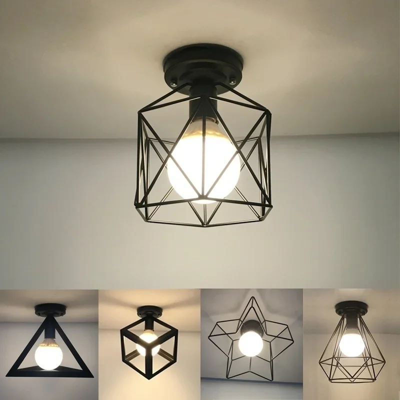 1PC Vintage Ceiling Lights Lamp Shade Lamp Holder Metal Cage Home Decor Pendant Light Decorations Chandelier(Not Include Bulbs)