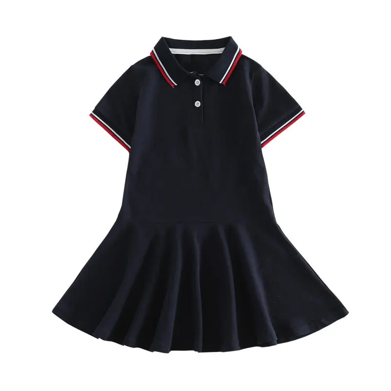 Girls Dress Kids Clothes Girls School Uniform Polo Dress England Style Stripe Design Kids Casual Short Sleeve For Teenager 2-13 Years Clothes