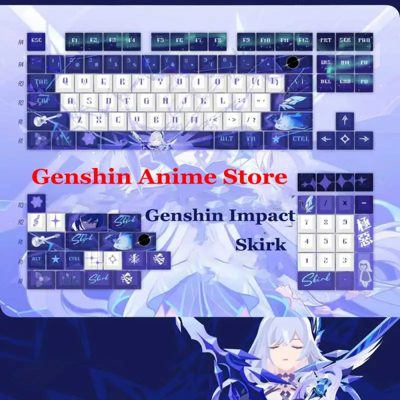 Spiel Genshin Impact Skirk PBT Tastenkappen Cosplay Requisiten Achse Seite gravierte thermische Sublimation RGB mechanische Tastenkappen – Detail 1
