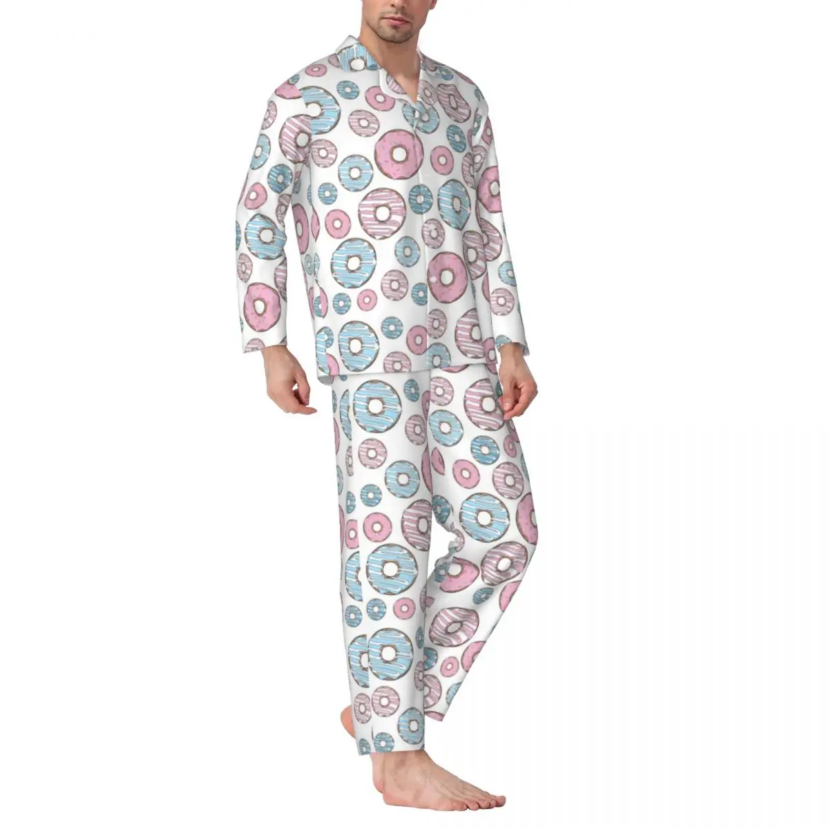 

Abstract Doughnut Pajama Set Autumn Sweet Food Print Comfortable Sleep Sleepwear Couple 2 Pieces Casual Oversized Nightwear