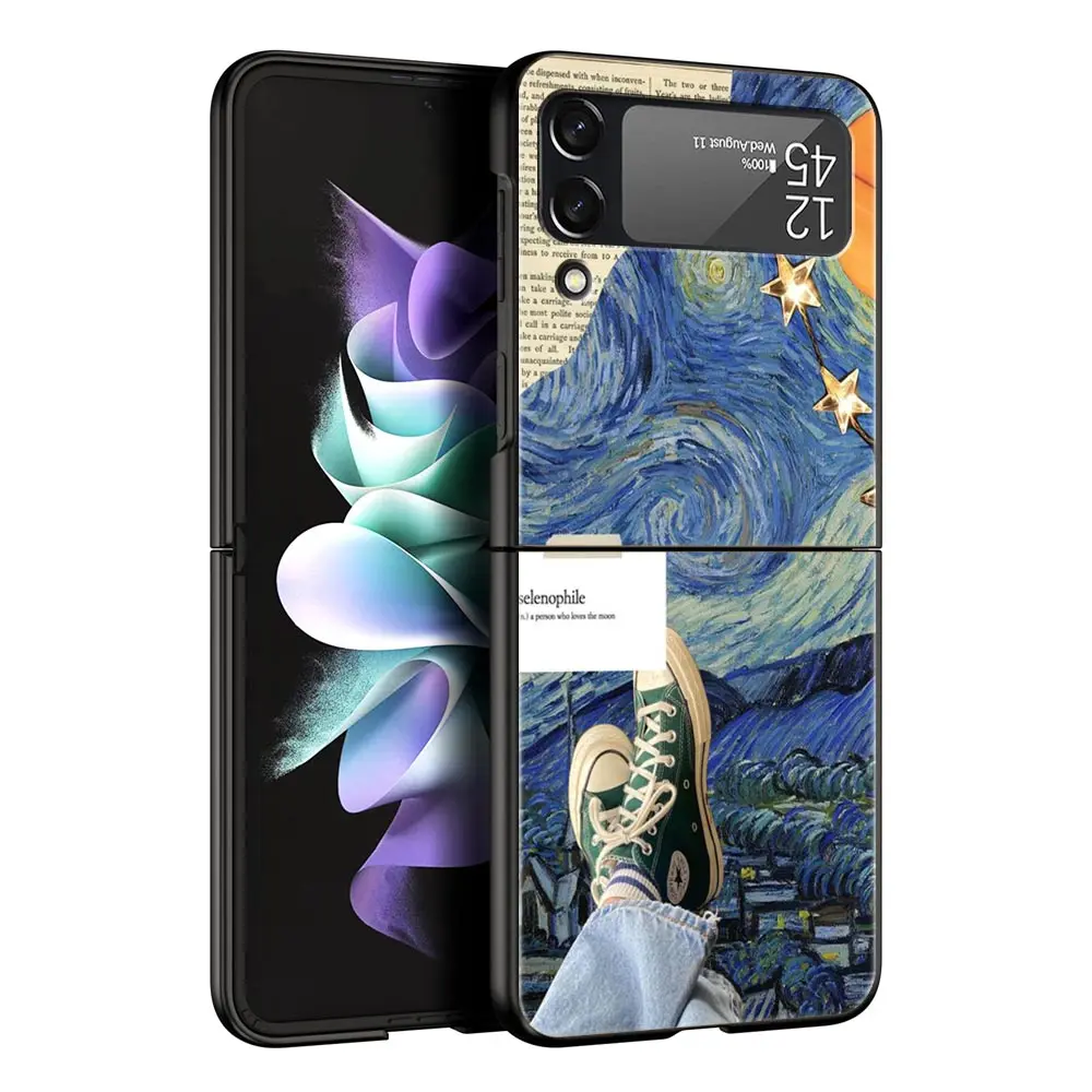 Starry Sky Van Gogh Art Black Hard Folding Phone Case