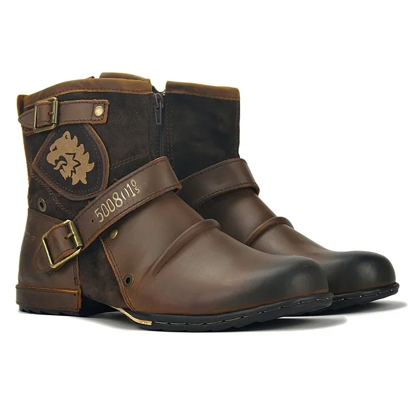 2024 New Men's Ankle Boots High Quality Work Cowboy Boots Zipper Up Motorcycle Boots Men Fashion Western Boots Plus size 39-48