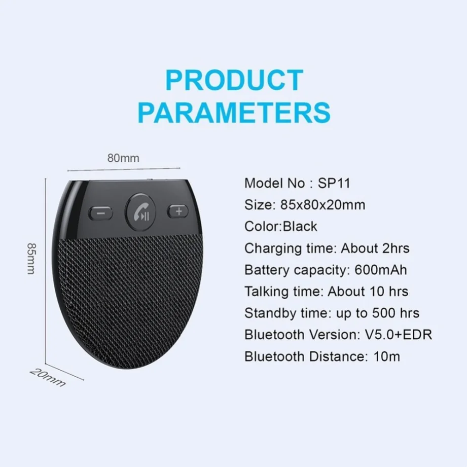 sem Fio Bluetooth Carro Alto-falante Hands Kit Mãos Livres Azul-dente Multiponto Alto-falante Telefone Sol Viseira Dente Azul Acessórios do Carro - Imagem 4