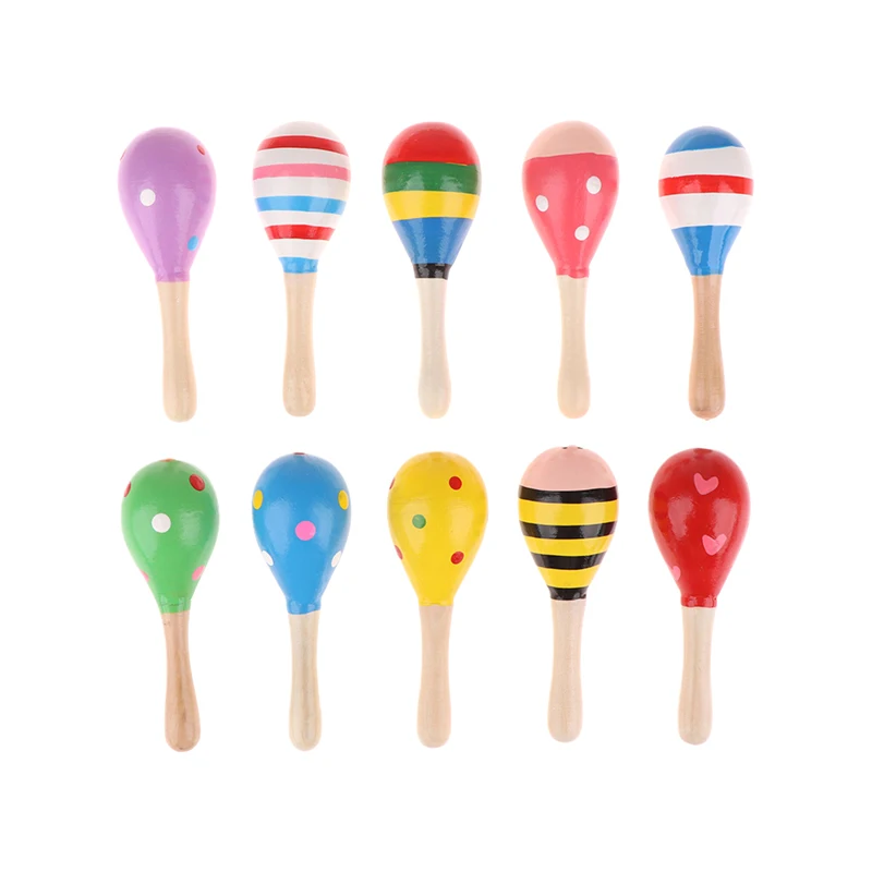 New Cute Mini Wooden Sand Hammer Maracas Rattle Shaker Toys For Baby Musical Instruments Baby Shower Party Favors Gift Kids