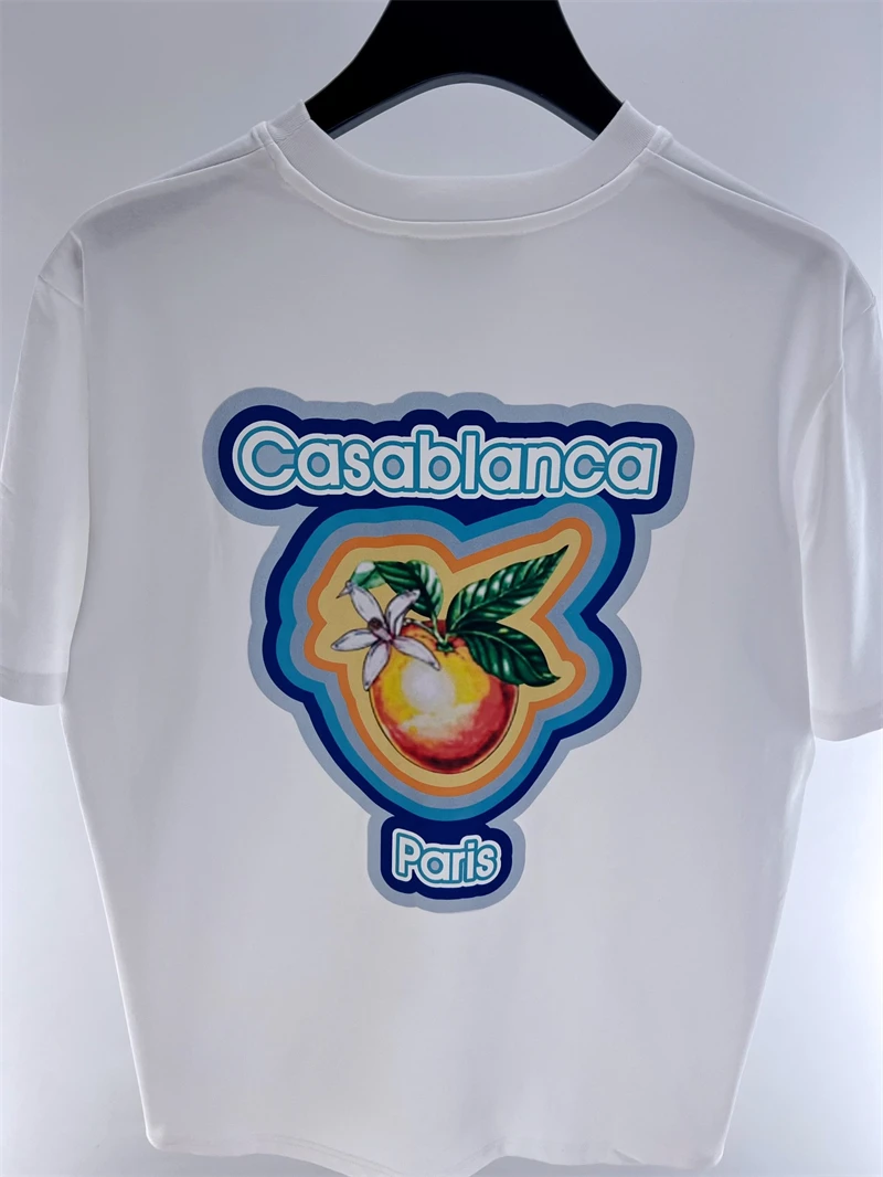 

Top Version Round Neck Orange Casablanca T Shirt Men Women Loose Short Sleeve Top Tees