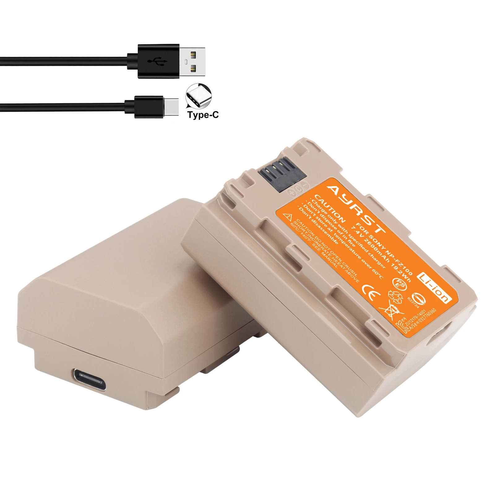 Batteria 2600Mah Np-Fz100 Np Fz100 Con Ingresso Di Ricarica Di Tipo C Per Sony Np-Fz100, Sony Fx3, A1, A9, A9 Ii, A7R Iii, A7R Iv