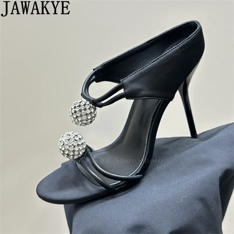 

Sexy Thin High Heels Slippers Women Rhinestone Bead Designer Fashion Mules Slippers Summer Luxury Dress Party Shoes Feminine