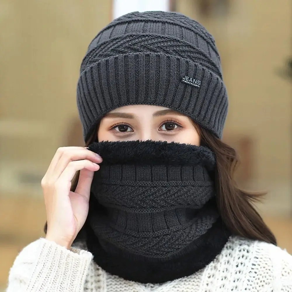

1 Set Winter Beanie Hat Scarf Thermal Fleece Knitted Hat Soft Warm Balaclava Wool Neck Warmer Scarves Caps