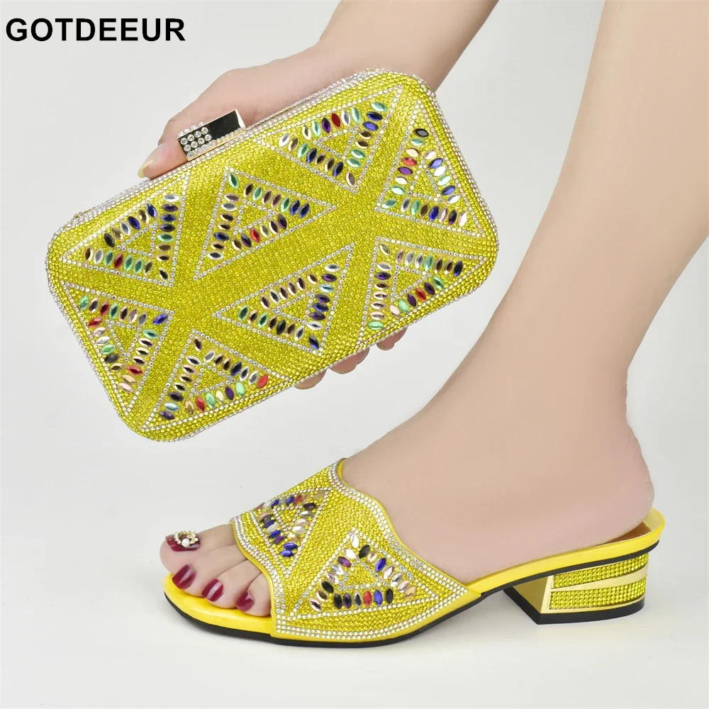 

Popular Full Diamond Style In Nigeria Italian Design Ladies Shoes and Bag for Party Wedding Italian Shoes and Bags Matching Set