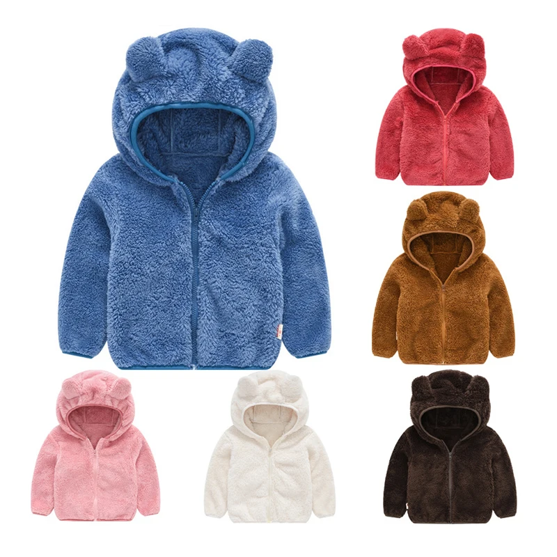 

Children's Jacket Boys'girls' Autumn Winter Long Sleeved Hooded Soft Plush Zipper outerwear 0-6 Years Old Fashion Kids Garments