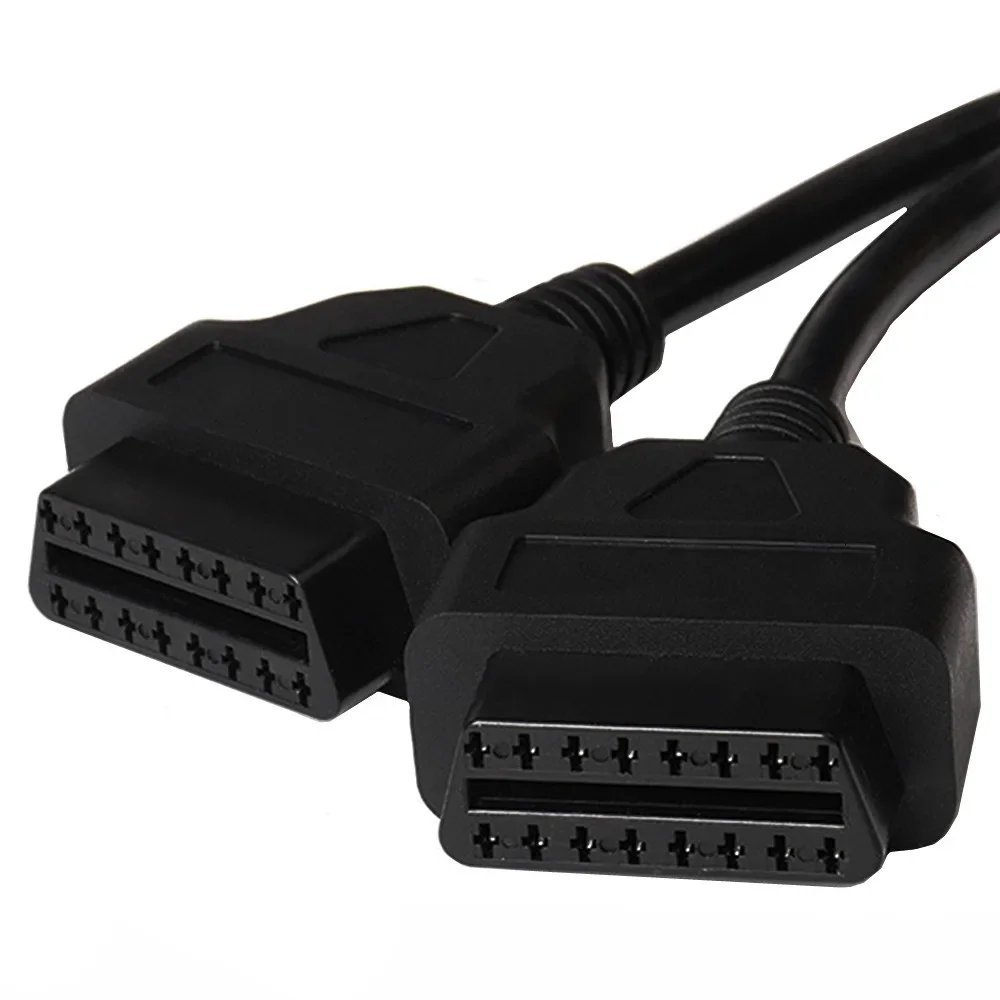 OBD2 Male to Dual Female Elbow Extension Cable with 16pins Available to Connected 1 IN 2 Converted OBD 2 Extender Adapter