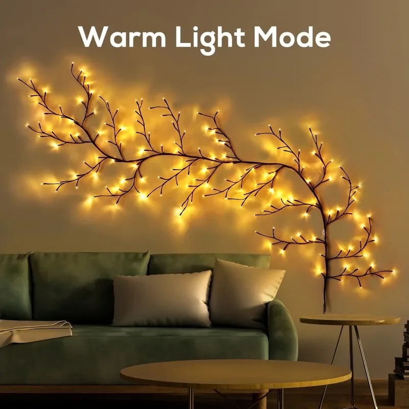 USB Lighted Rattan Branch Lamp Warm White LED Twig String Lights 8 Modes Remote Control for Indoor Bedroom Mantel Festival Decor