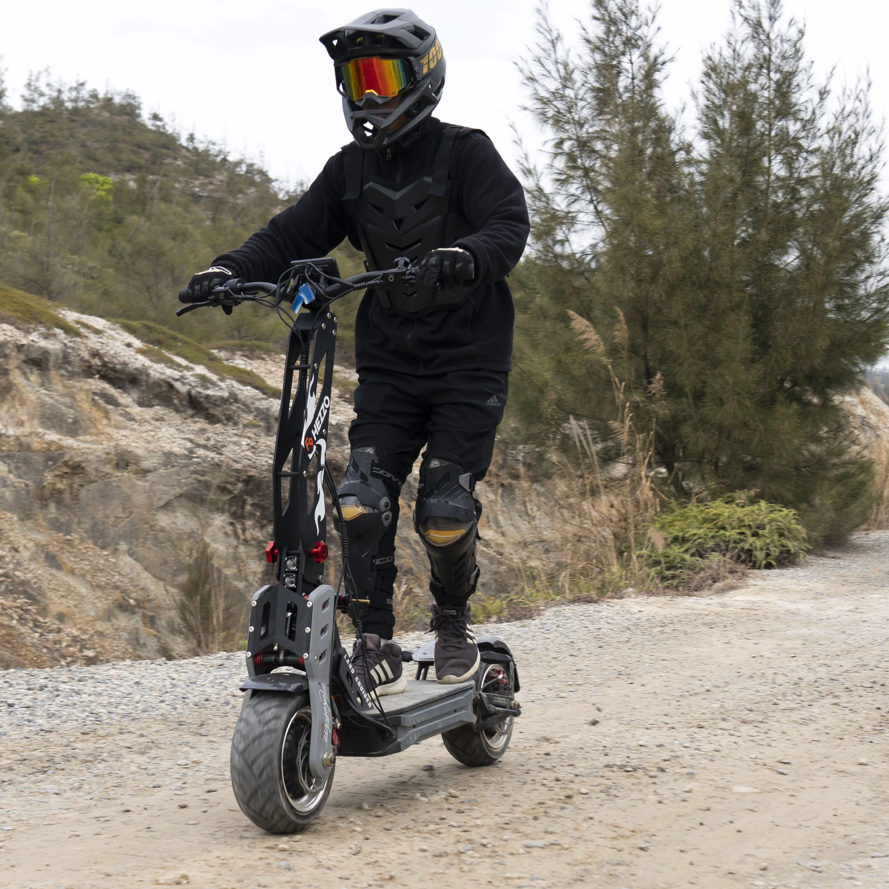 HEZZO F9 Foldable Electric Scooter for Adults 60v 8000w Dual Motors Powerful 60MPH EScooter Fat Tire 40Ah NFC Off Road Scooter