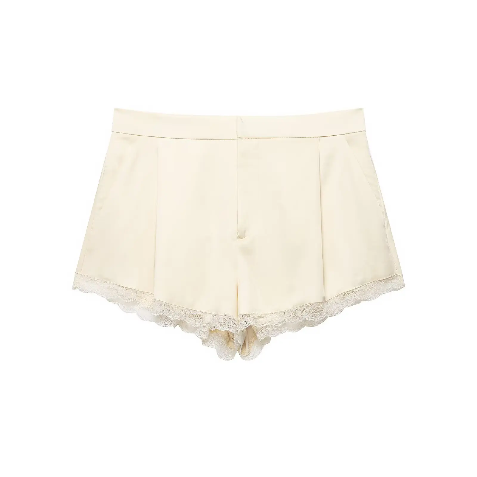 HH Damen 2026 Sommer Mode Elegante Freizeit-Party-Shorts mit Spitzenbesatz, Seitentaschen und Reißverschluss-Dekoration – Detail 2