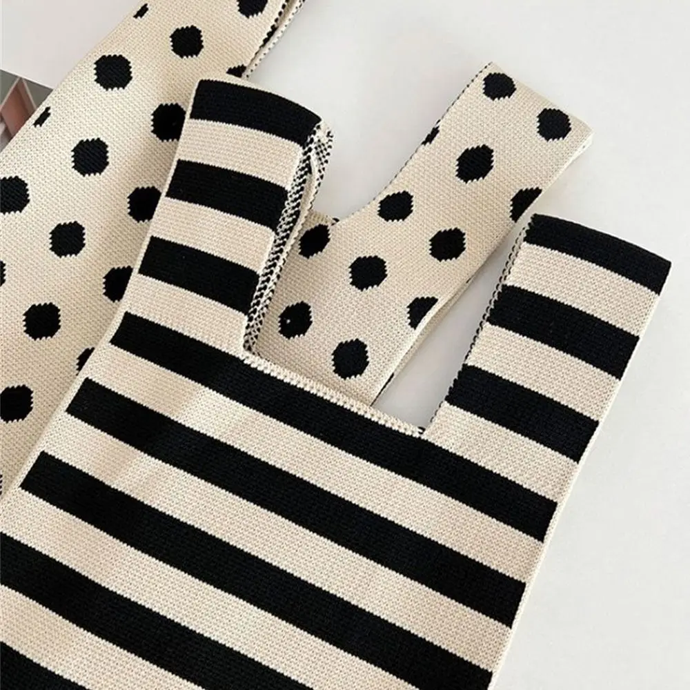 Damen Mädchen Wave Point Knot Einkaufstasche Handgelenktasche Strickhandtasche Einkaufstaschen – Detail 5
