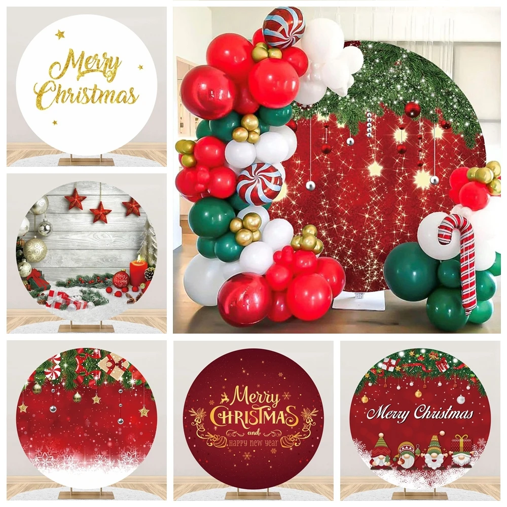 

Christmas Round Backdrop Gold Glitter Wooden Board Xmas Party Decoration Circle Background for Photography Cover Photo Studio