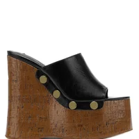 Platform Wedges Wood Grain Women's Sandals High Heels Crude Heel Female Pumps Metal Rivet Peep Toe Ladies Thick Bottom Shoes - Image 6