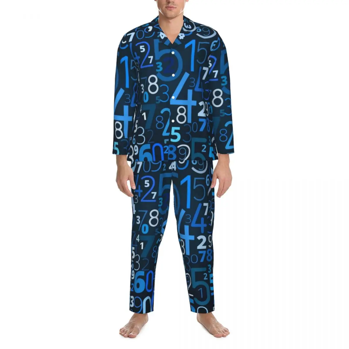 

Math Numbers Pajama Sets Autumn Colorful Code Print Cute Sleep Sleepwear Men 2 Piece Vintage Oversized Design Home Suit Gift