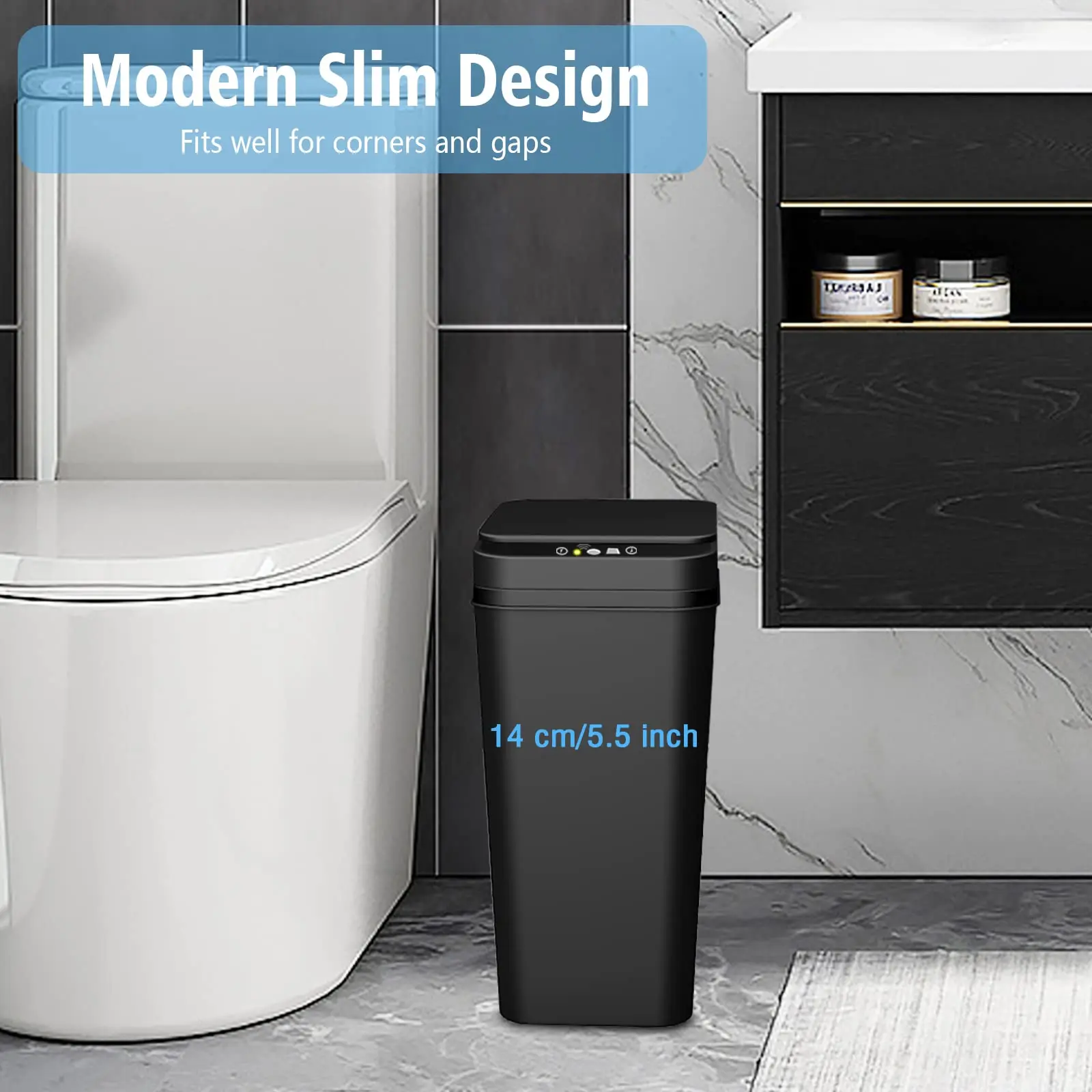 Bathroom Trash Can with Lid Touchless Automatic Garbage Can Slim Motion Sensor Smart Trash Bin for Bedroom,Office,Living Room
