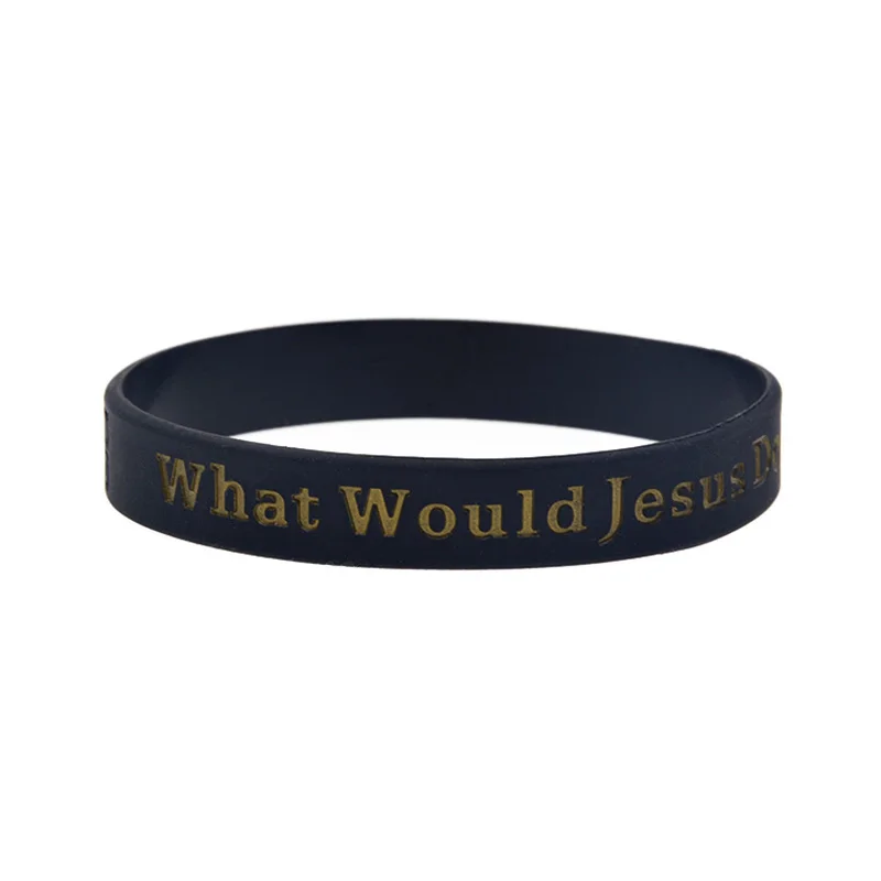 1 PC What Would Jesus Do WWJD Silicone Bracelet 1/2 Inch Wide Christian Bible Verse Wristband Black 2