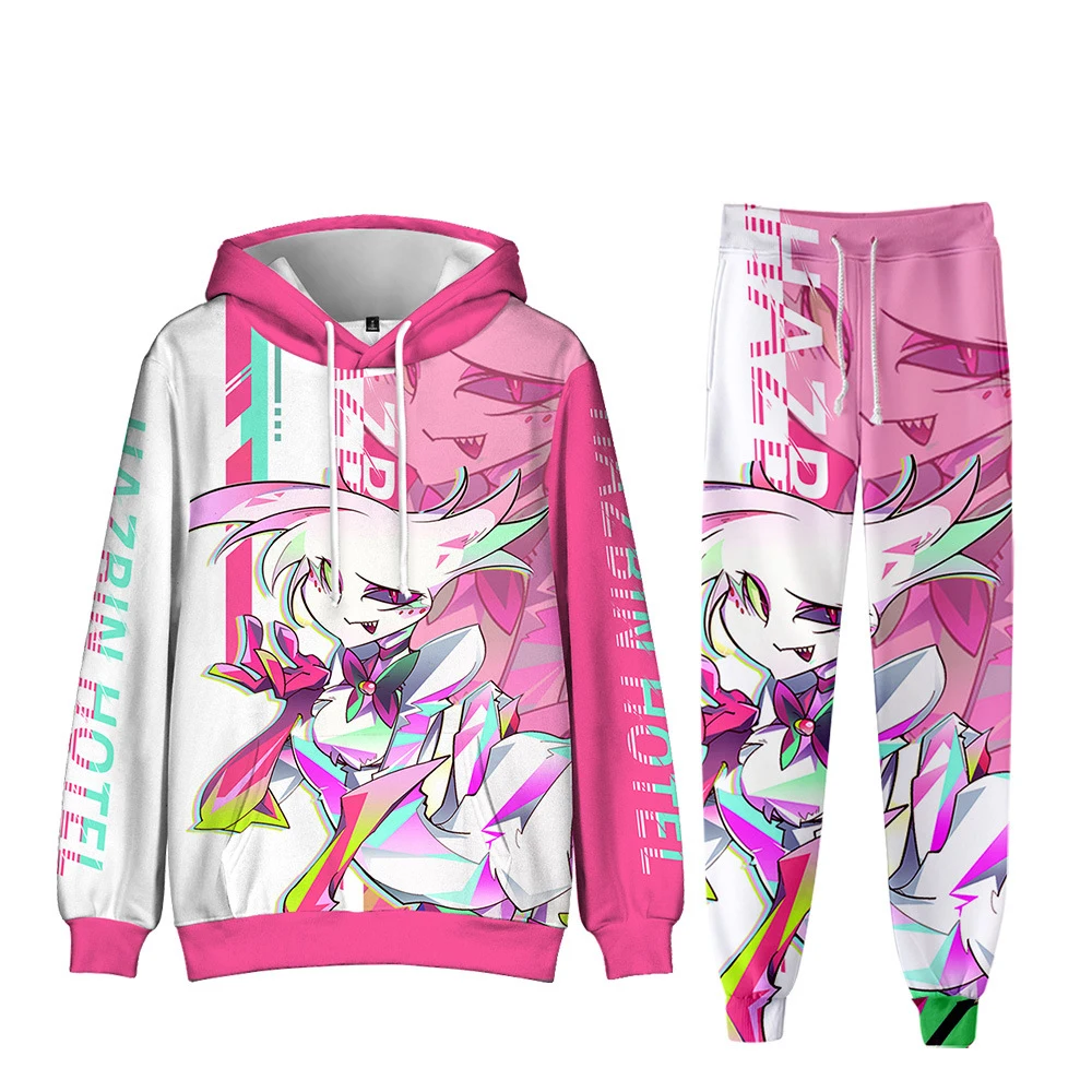 

Hazbin for Anime Women Men Fans Hotel Hoodie Merch Jogging Suit Hooded Tracksuit Unisex Two-Piece Long Sleeve Printed Sweatshirt